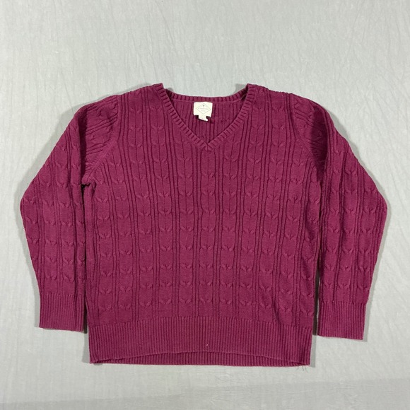 St. John's Bay Sweaters - St Johns Bay Womens‎ XL Magenta Purple Cable Knit V-Neck Sweater Cotton Blend